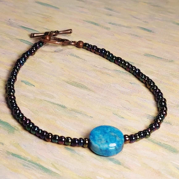 Blue Agate & Glass Beads Handmade Bracelet - Picture 4 of 13